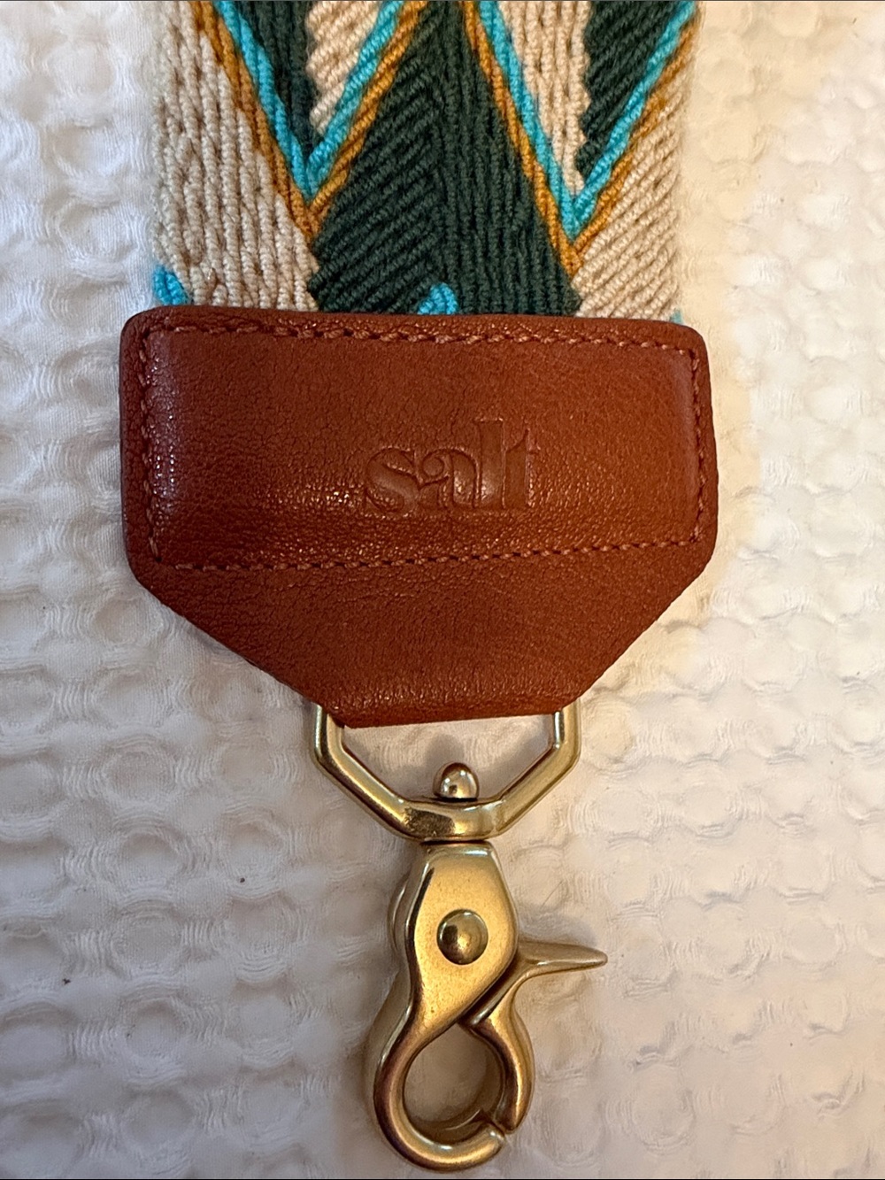 Woven Chevron Bag Strap in Teal, Beige, Brown - Picture 2 of 2